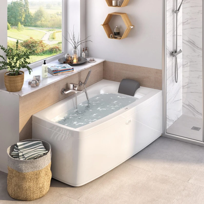 Baignoire Balnéo Asymétrique L.150x L.90 Cm Wave Droite, PROJECTA BY JACUZZI 1 Baignoire Balnéo Asymétrique L.150x L.90 Cm Wave Droite, PROJECTA BY JACUZZI