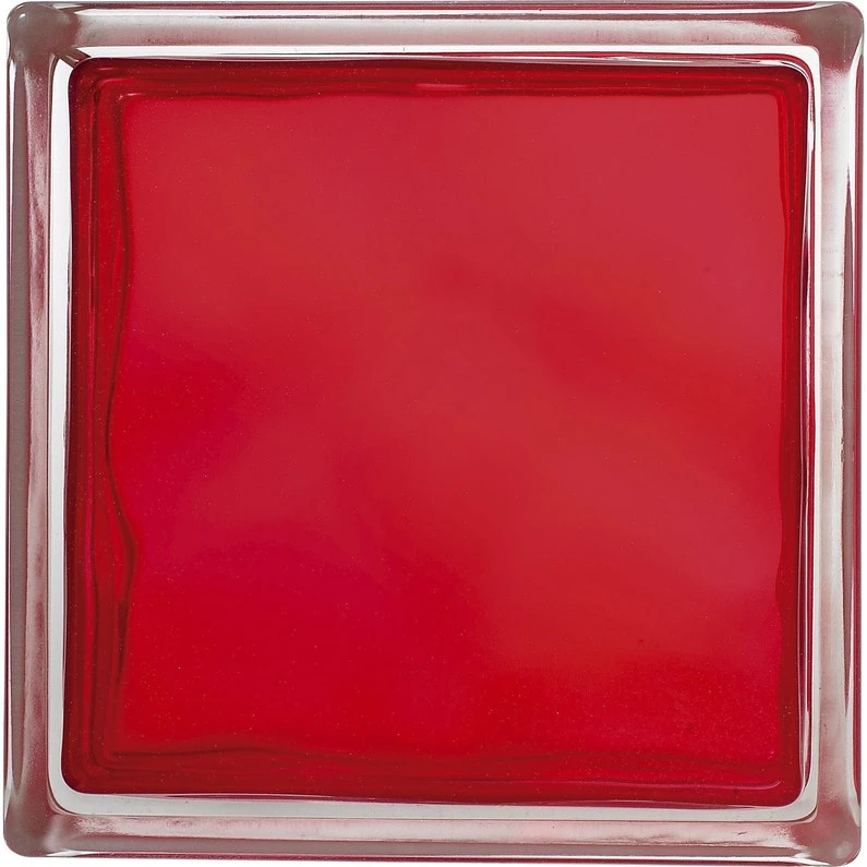 Brique De Verre, Rouge Ondulé Brillant 1 Brique De Verre, Rouge Ondulé Brillant