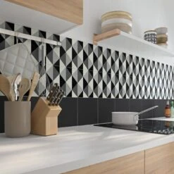 Carreau De Ciment Mur Ciment Gris, Noir, Blanc Mat L.20 X L.20 Cm, Belle époque