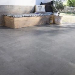 Carrelage Sol Extérieur Medio Effet Béton Anthracite Bristol L.45 X L.45 Cm