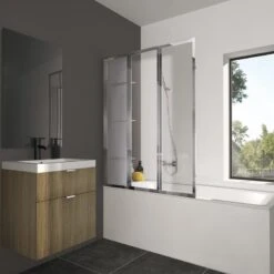 Pare-baignoire 3volets Pivotant H.140 X L.110 Cm Verre Transparent/miroir Groove