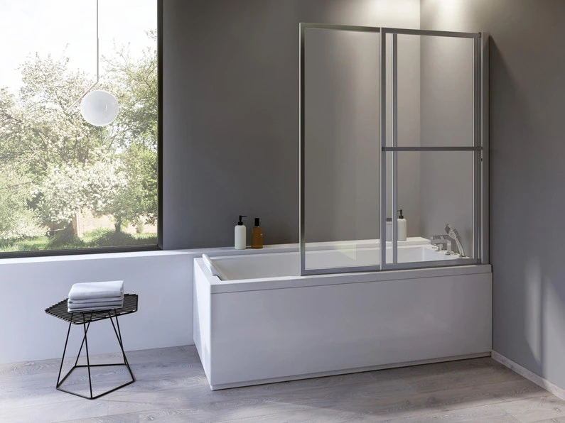 Pare-baignoire 2 Volets Pivotant Coulissant, H.140 X L.123 Cm Lift Argent 1 Pare-baignoire 2 Volets Pivotant Coulissant, H.140 X L.123 Cm Lift Argent