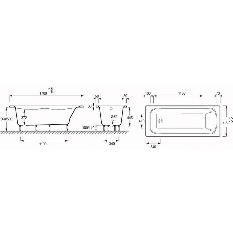 Baignoire Rectangulaire L.170x L.75 Cm Blanc, JACOB DELAFON Elite 1 Baignoire Rectangulaire L.170x L.75 Cm Blanc, JACOB DELAFON Elite
