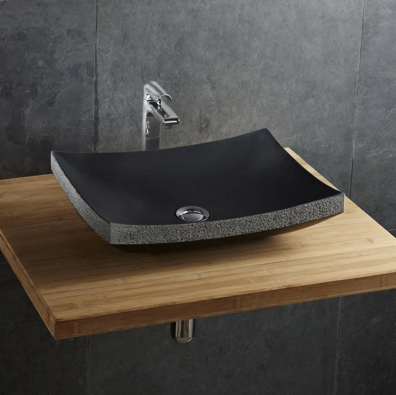 Vasque à Poser Basalte L.45 X P.35 Cm Noir Madurai 2 Vasque à Poser Basalte L.45 X P.35 Cm Noir Madurai – Image 2