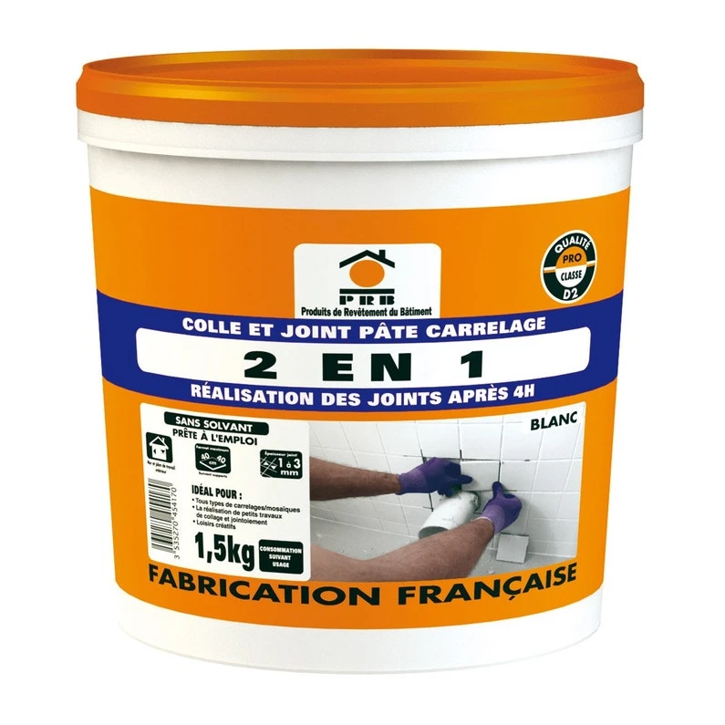 Colle Et Joint Pâte Carrelage, Blanc PRB, 1,5 Kg 1 Colle Et Joint Pâte Carrelage, Blanc PRB, 1,5 Kg