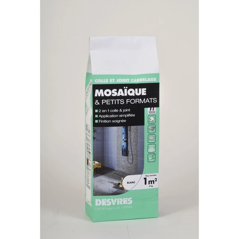 Colle Et Joint 2 En 1 Pour Mosaïque Mur Et Sol, 5 Kg, Blanc 1 Colle Et Joint 2 En 1 Pour Mosaïque Mur Et Sol, 5 Kg, Blanc