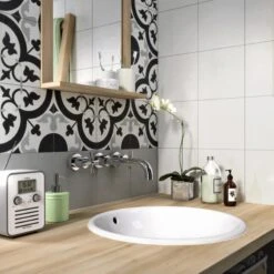 Carreau De Ciment Mur Uni Gris, Noir, Blanc Mat L.20 X L.20 Cm, Belle époque Suz