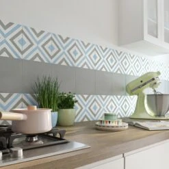 Carreau De Ciment Mur Uni Gris, Bleu, Blanc Mat L.20 X L.20 Cm, Belle époque Ann