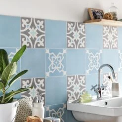 Carreau De Ciment Mur Uni Bleu Mat L.20 X L.20 Cm, Belle époque