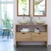 Meuble Double Vasque L.110 X H.78 X P.50 Cm, Teck Naturel, Kwarto