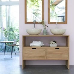 Meuble Double Vasque L.110 X H.78 X P.50 Cm, Teck Naturel, Kwarto