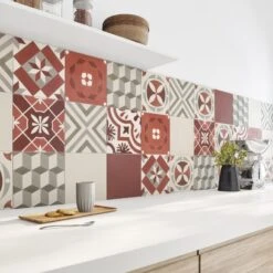 Carreau De Ciment Mur Rouge Mat L.20 X L.20 Cm, Belle Epoque Chloé