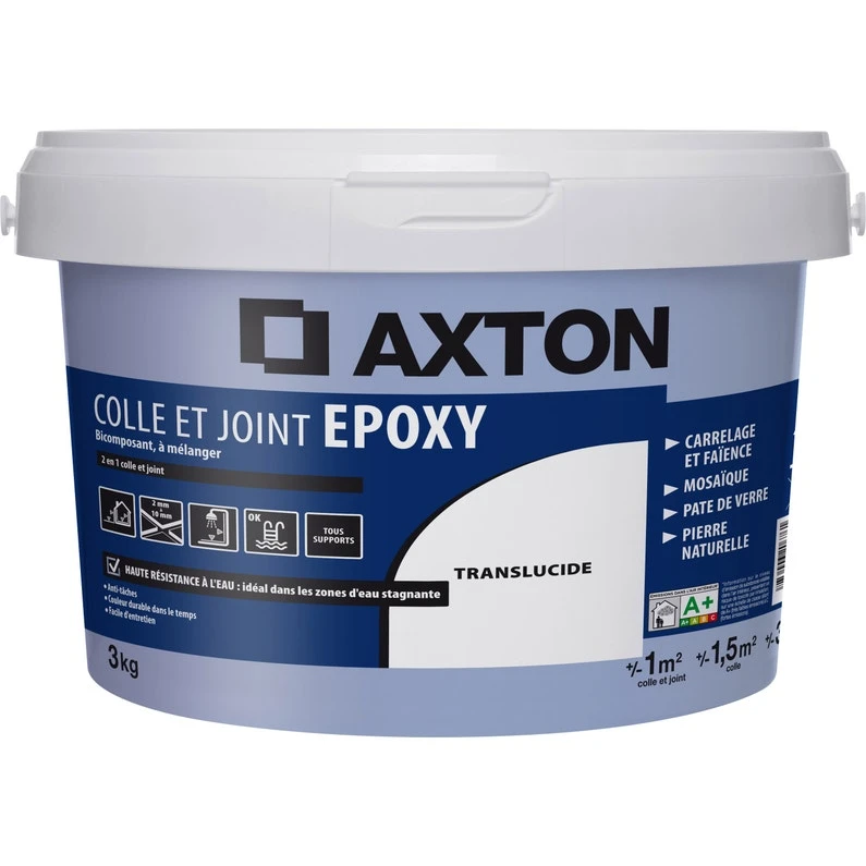 Colle Et Joint époxy AXTON, Mur Et Sol, Translucide, 1m², 3KG 1 Colle Et Joint époxy AXTON, Mur Et Sol, Translucide, 1m², 3KG