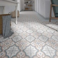 Carrelage Sol, Mur Gris Et Bleu Effet Carreau De Ciment Patrimony L.20 X L.20 Cm
