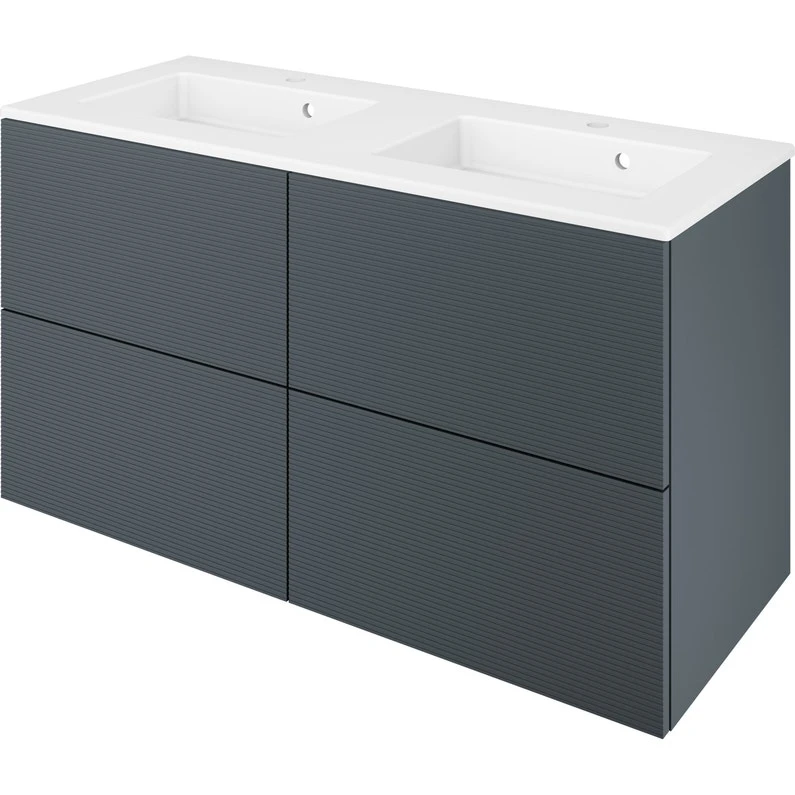 Meuble Double Vasque, 4t L.120 X H.64 X P.48 Cm, Gris Paris 2 Linear, Neo Line 1 Meuble Double Vasque, 4t L.120 X H.64 X P.48 Cm, Gris Paris 2 Linear, Neo Line