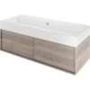 Meuble Double Vasque, 2t L.120 X H.32 X P.48 Cm, Effet Chêne Grisé, Neo Frame