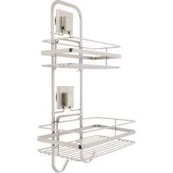 Etagère De Bain / Douche à Ventouse, Satin, Rectangle Double Bestlock Palladium