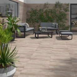 Carrelage Sol Extérieur Forte Effet Bois Beige Flow L.60.4 X L.60.4 Cm