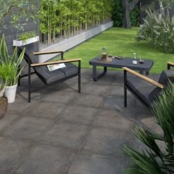 Carrelage Sol Extérieur Forte Effet Béton Noir Craft L.45 X L.45 Cm