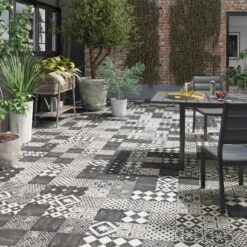 Carrelage Sol Extérieur Forte Effet Carreau De Ciment Noir Et Blanc L.20xL.20 Cm