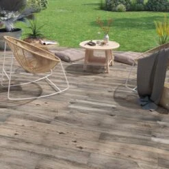 Carrelage Sol Extérieur Forte Effet Bois Brun Cendré L.100 X L.100 Cm