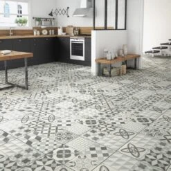 Carrelage Sol Et Mur Medio Effet Carreau De Ciment Gris Ruban L.45 X L.45 Cm