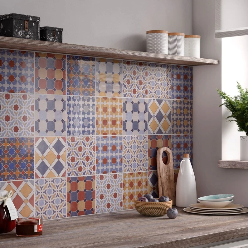 Décor Mur Carreau De Ciment Multicolore Brillant L.15 X L.15 Cm, Ethnic Mix 1 Décor Mur Carreau De Ciment Multicolore Brillant L.15 X L.15 Cm, Ethnic Mix