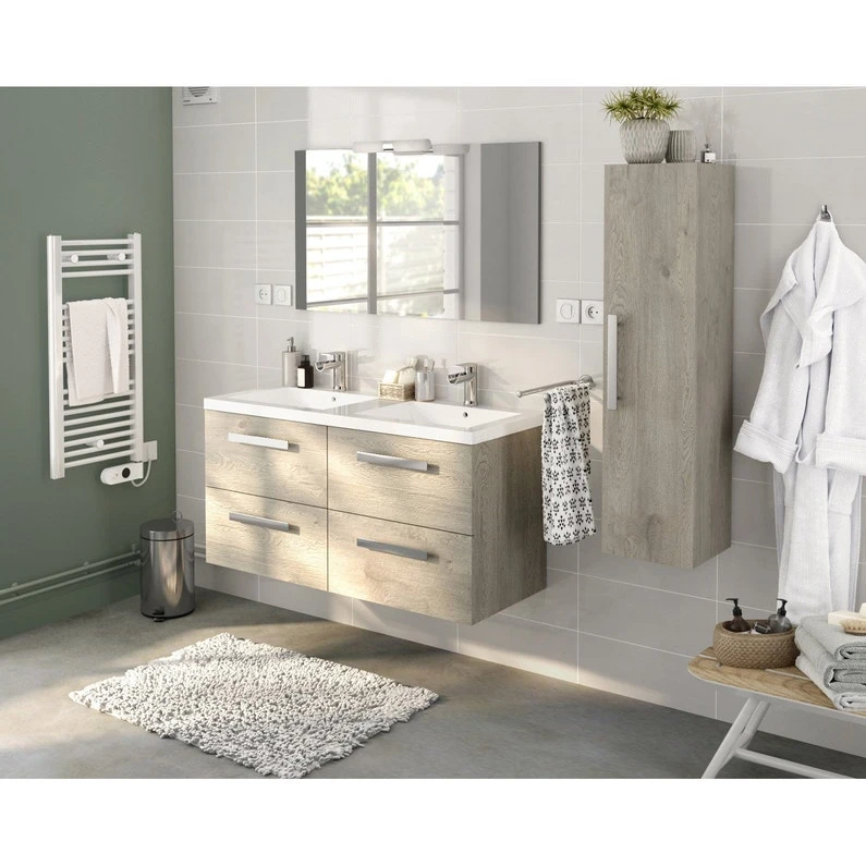 Plan Vasque Double Résine L.121 X P.50 Cm Blanc 2 Plan Vasque Double Résine L.121 X P.50 Cm Blanc – Image 2